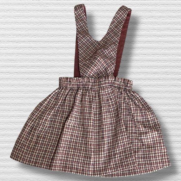 Zara 2-3years Girl Dark Red Checkered Cotton Dungaree Pinafore Dress School - Picture 5 of 5